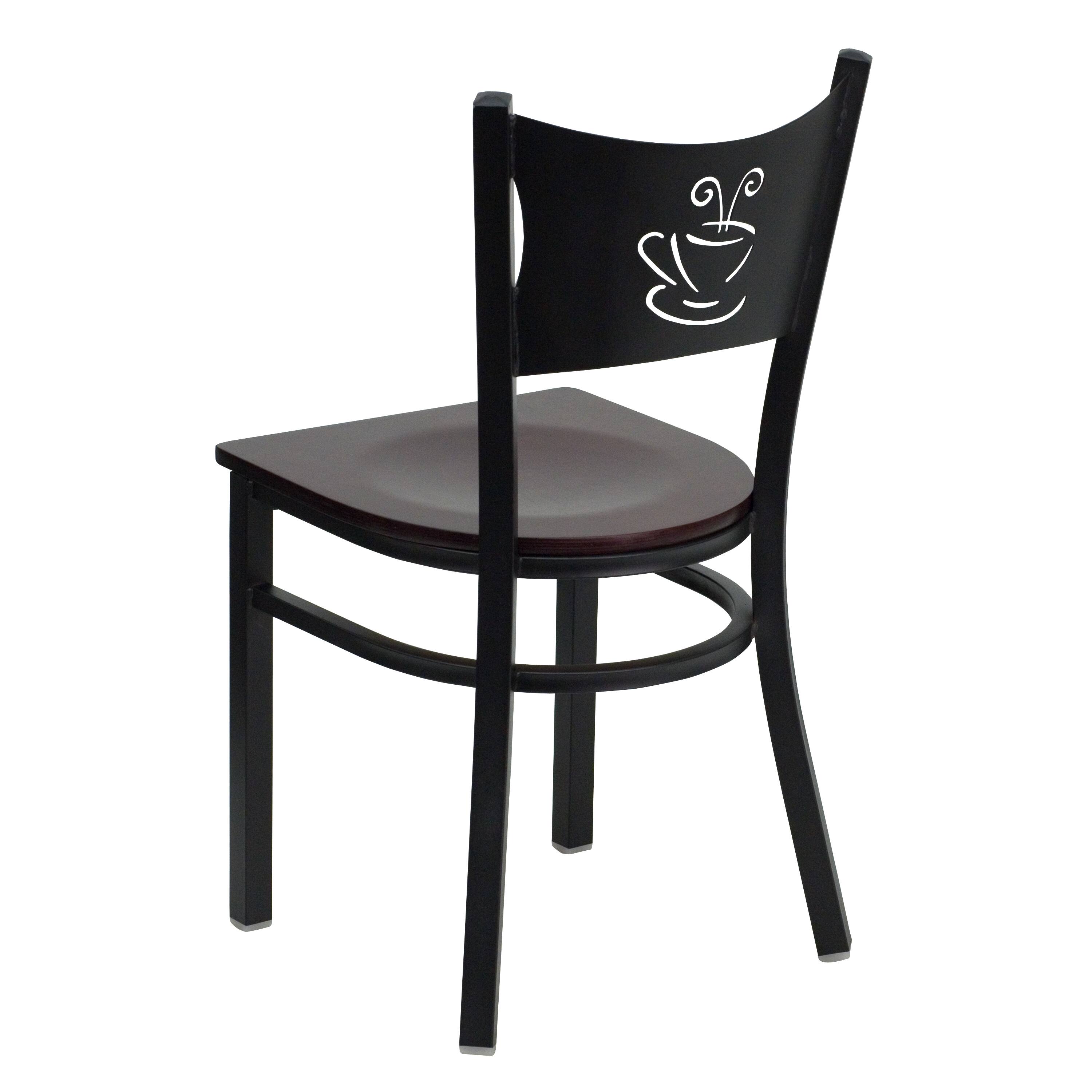 Alt View 3. Emma + Oliver - Coffee Back Metal Restaurant Dining Chair - Mahogany Wood Seat/Black Metal Frame.