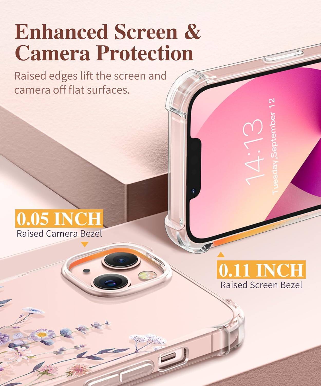 Enhanced Screen & Camera Protection

Raised edges lift the screen and camera off flat surfaces.

0.05 INCH
Raised Camera Bezel

0.11 INCH
Raised Screen Bezel