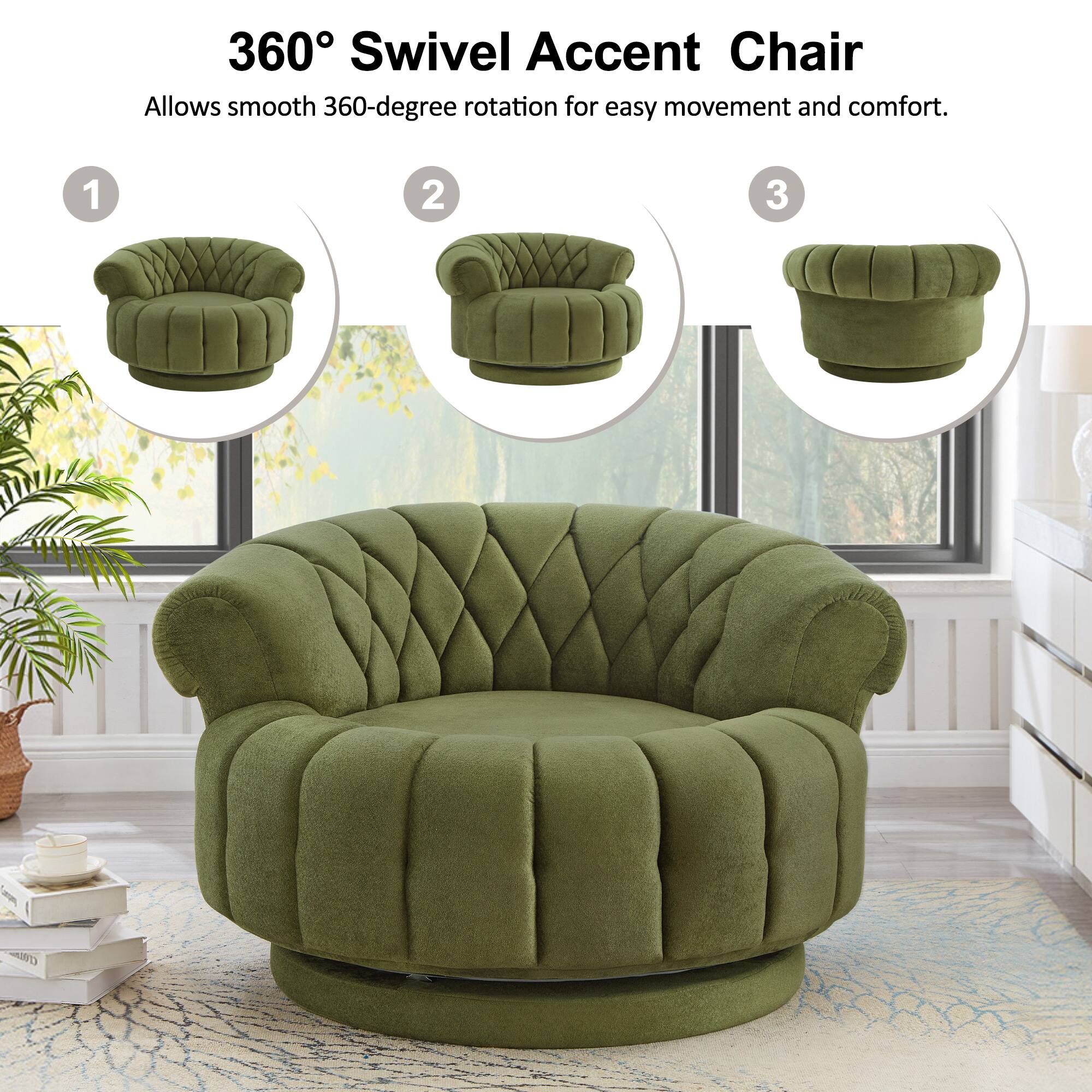 360° Swivel Accent Chair  
Allows smooth 360-degree rotation for easy movement and comfort.