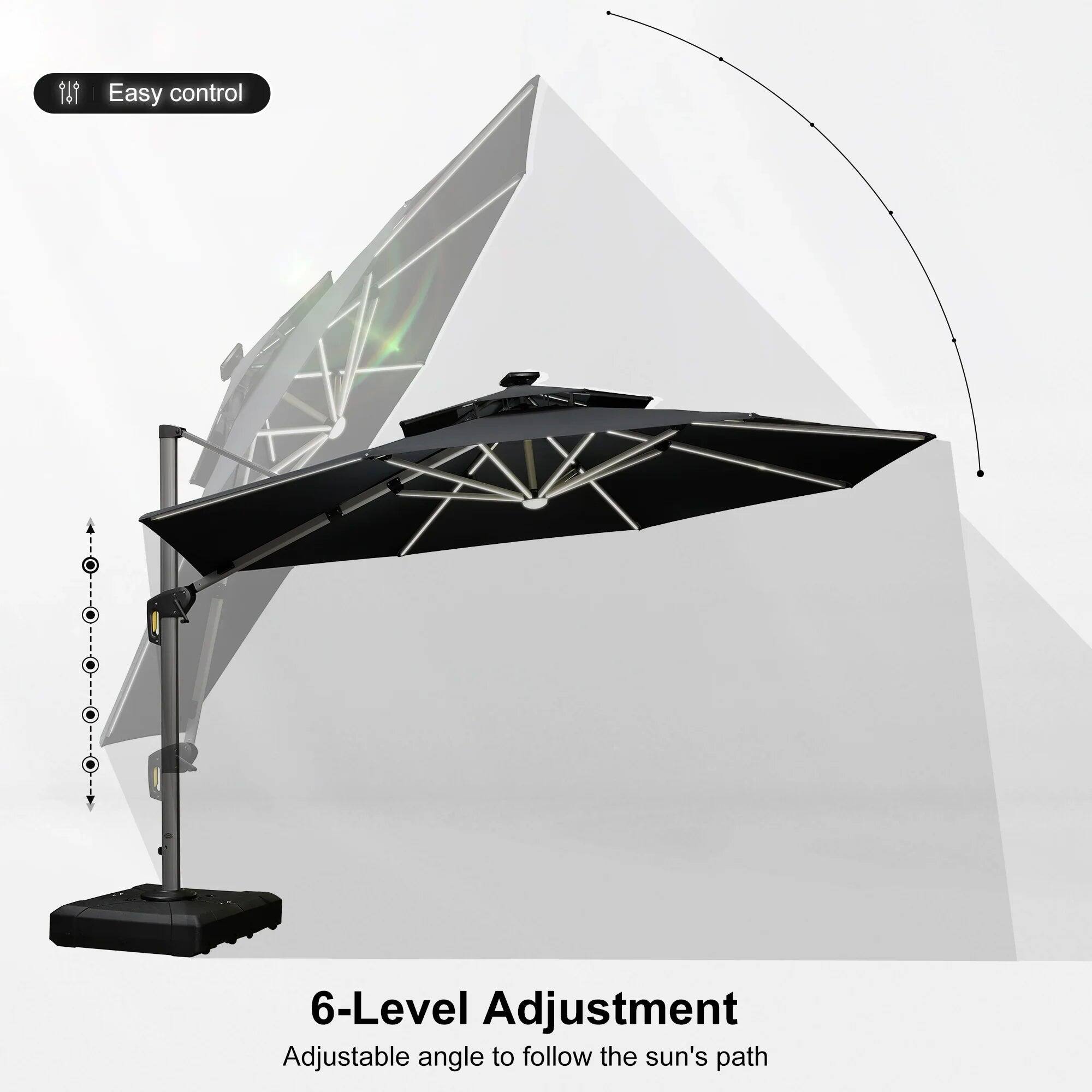 Easy control

6-Level Adjustment  
Adjustable angle to follow the sun's path