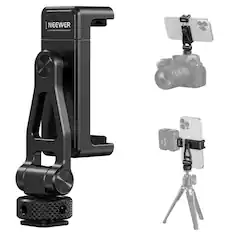 Front. Neewer - Metal Phone Tripod Mount with Cold Shoes - 360° Rotating Holder for iPhone & Camera Cage,GA010 - Black.