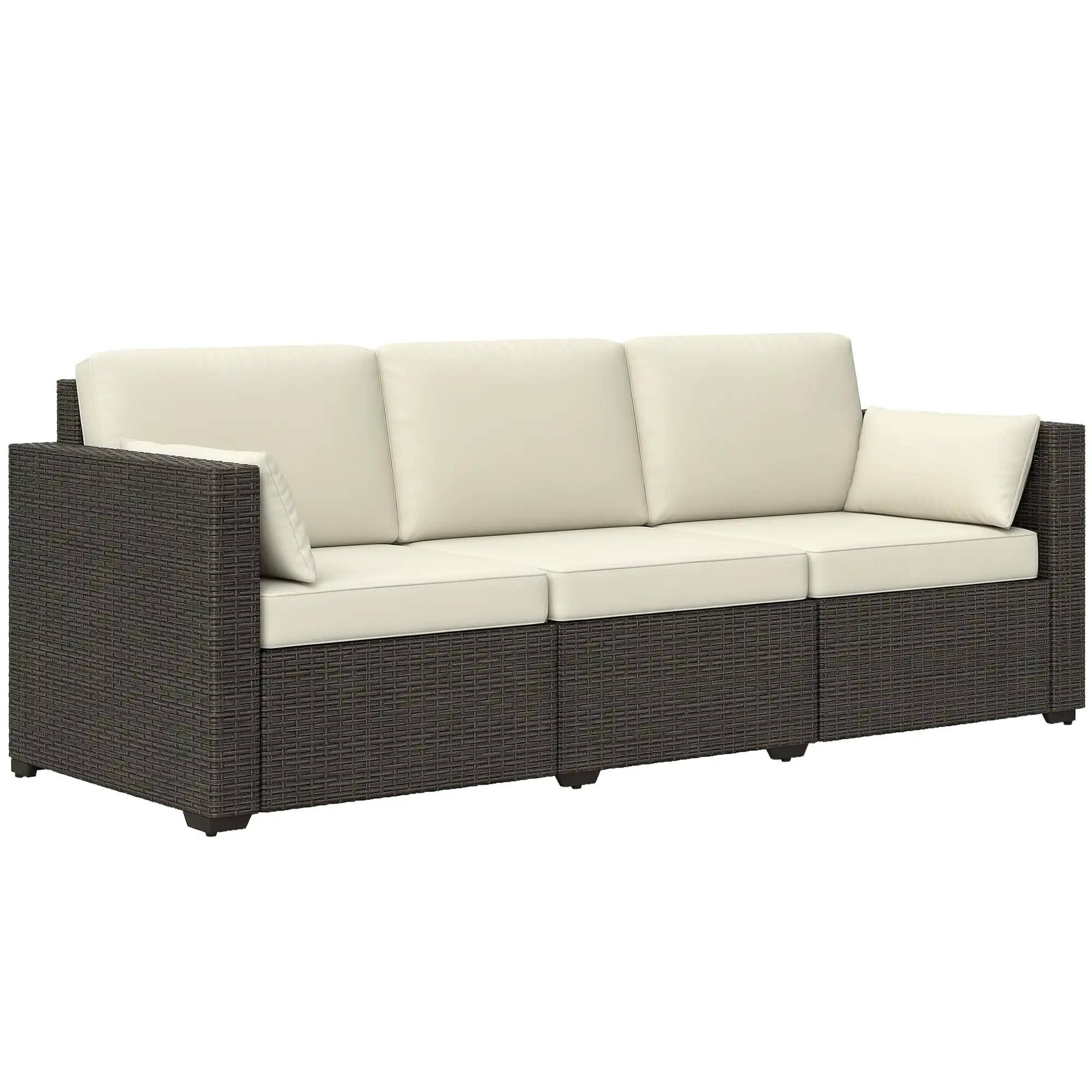Angle. Resenkos - Resenkos 3-Seat Sofa, Outdoor Sectional Furniture, PE Rattan, White - White.