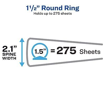 11/2" Round Ring  
Holds up to 275 sheets  

2.1" Spine Width  
1.5" = 275 Sheets