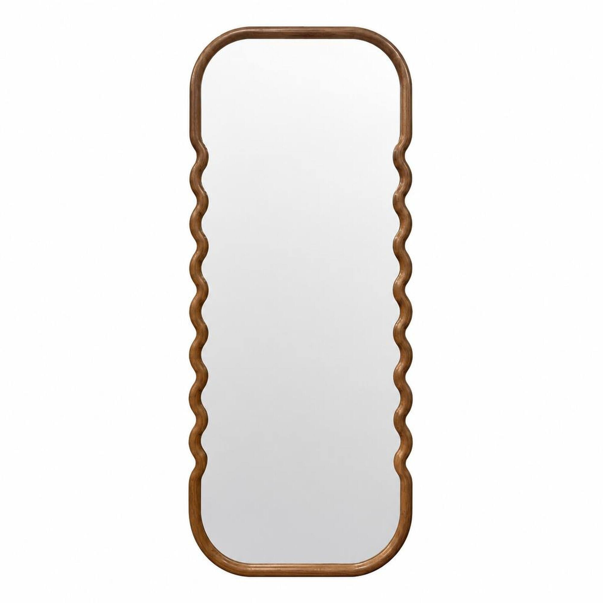 Front. RYHNUYNE - Oversized Full-Length Floor Mirror, 74 in Tall, Pine Wood Frame, Curved Dark Brown Design, Wall or Floor Display - Brown.