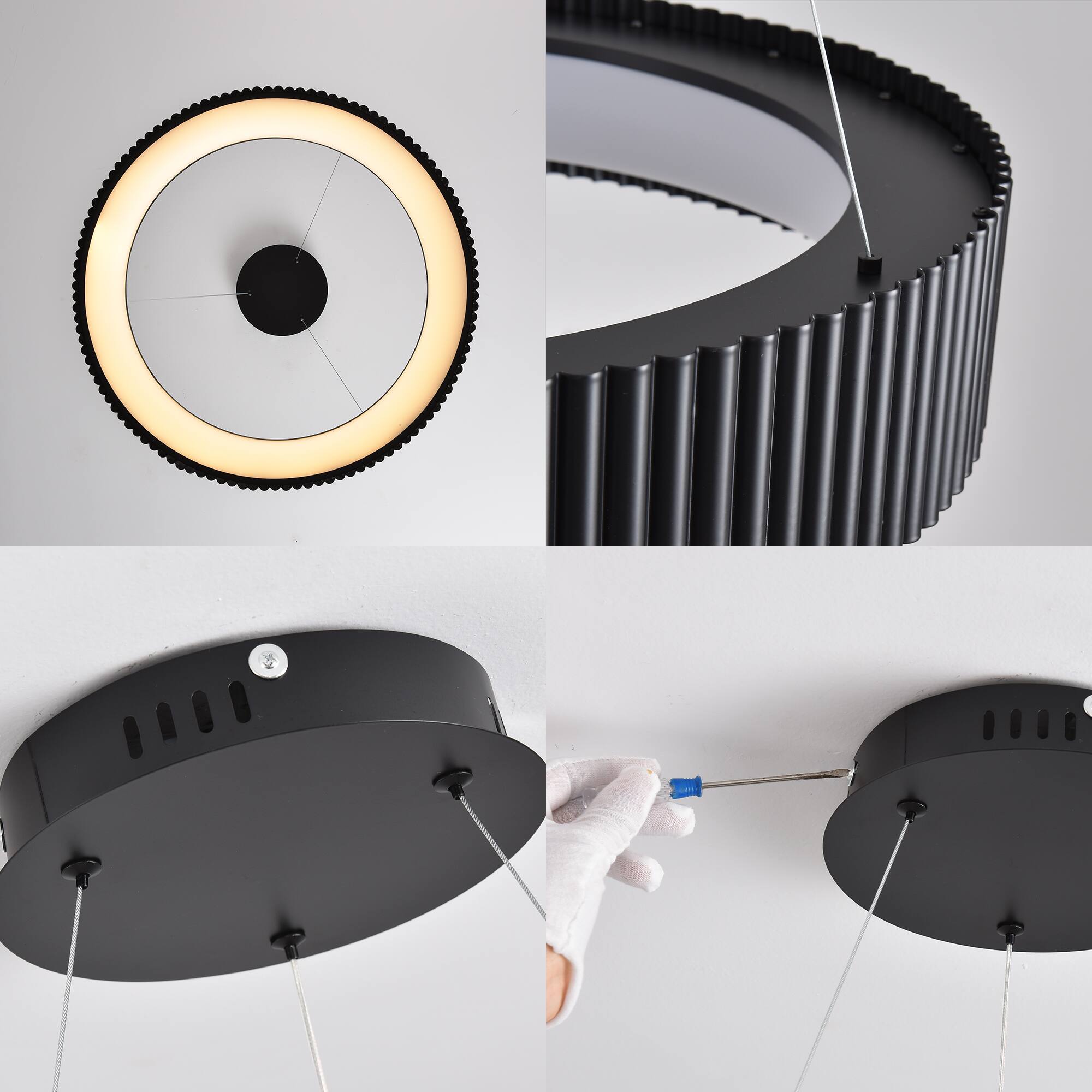 Alt View 7. RYHNUYNE - Modern LED Chandelier,Black Circular LED Pendant Light Ring with Remote, Round Hanging Light for Kitchen Dining Room - Black.