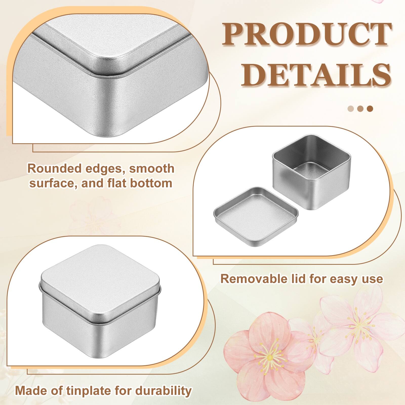 PRODUCT DETAILS

- Rounded edges, smooth surface, and flat bottom
- Removable lid for easy use
- Made of tinplate for durability