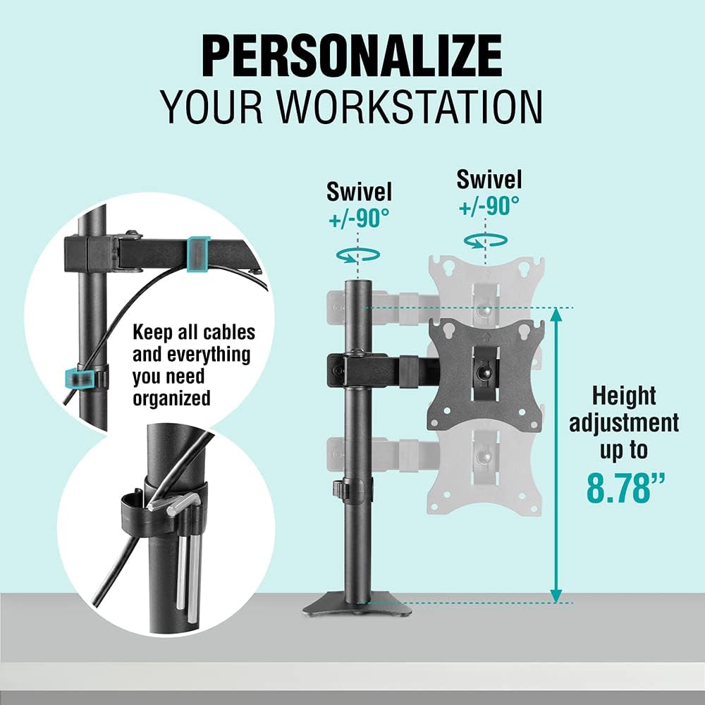 PERSONALIZE YOUR WORKSTATION

- Swivel +/-90°
- Swivel +/-90°
- Height adjustment up to 8.78”

Keep all cables and everything you need organized