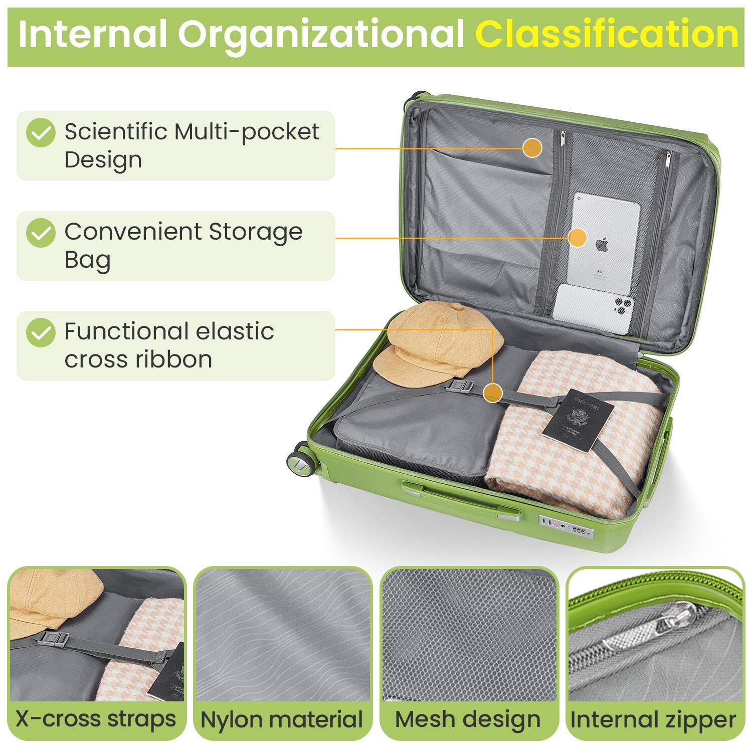 APRILSOUL Luggage Piece Sets Hard Shell Lightweight TSA Lock Carry