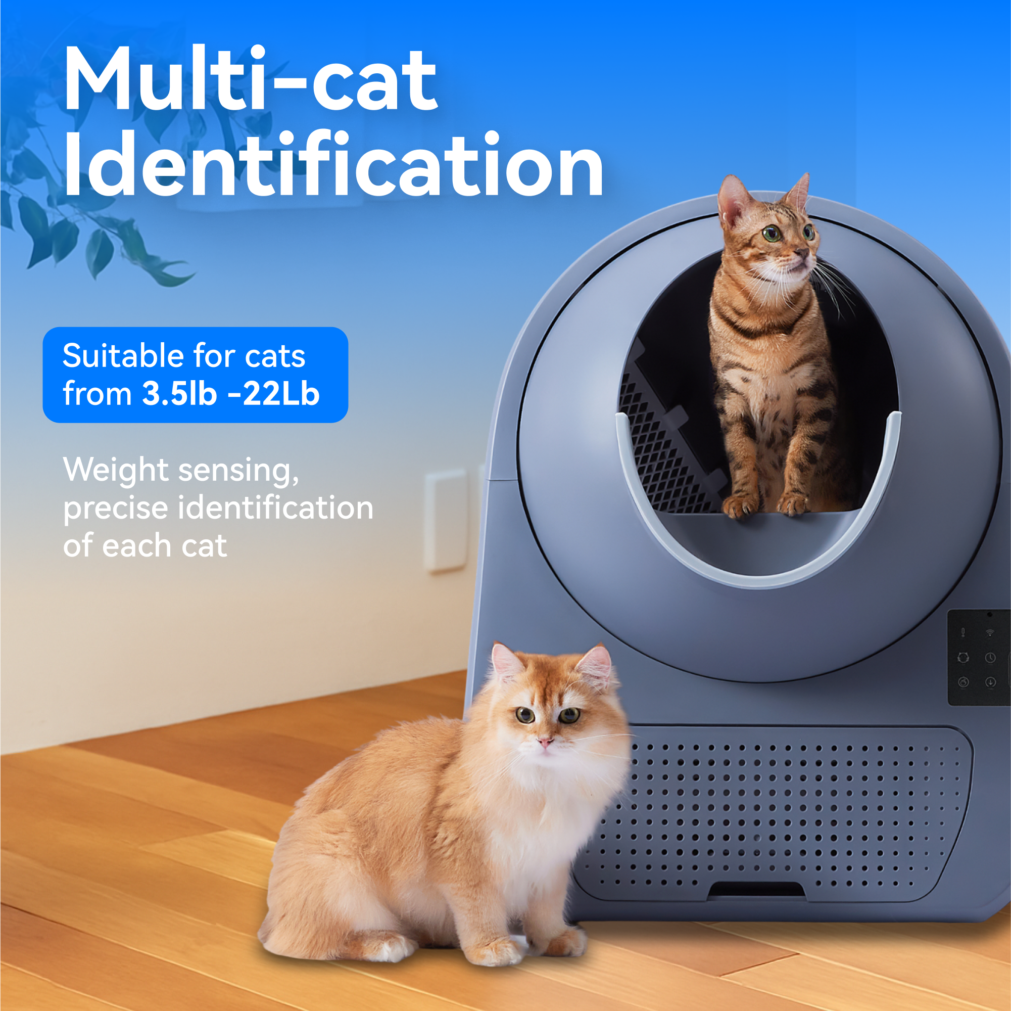 Multi-cat Identification: Suitable for cats from 3.5lb - 22lb. Weight sensing, precise identification of each cat.