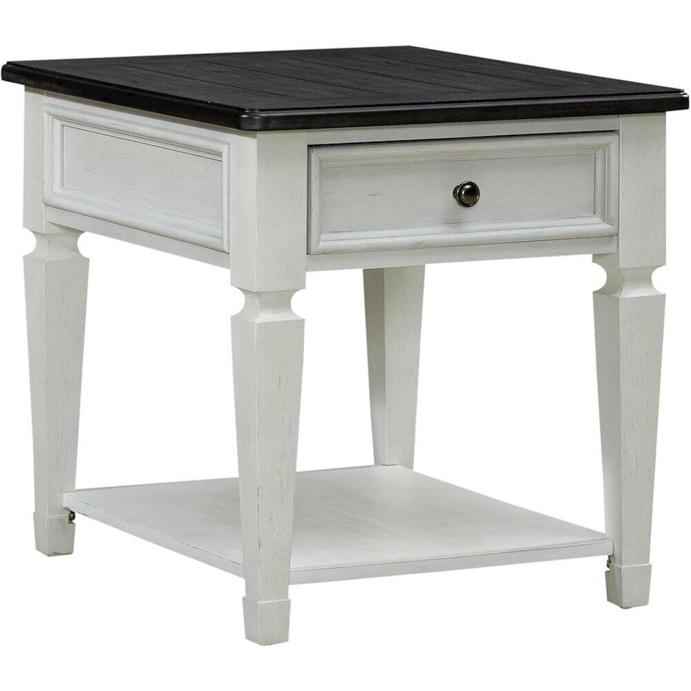 Back. Liberty Furniture Industries - Allyson Park Drawer End Table in Wirebrushed White w/ Charcoal Top - White.