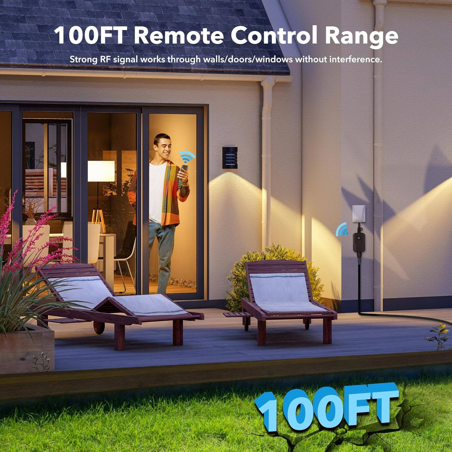 100FT Remote Control Range  
Strong RF signal works through walls/doors/windows without interference.