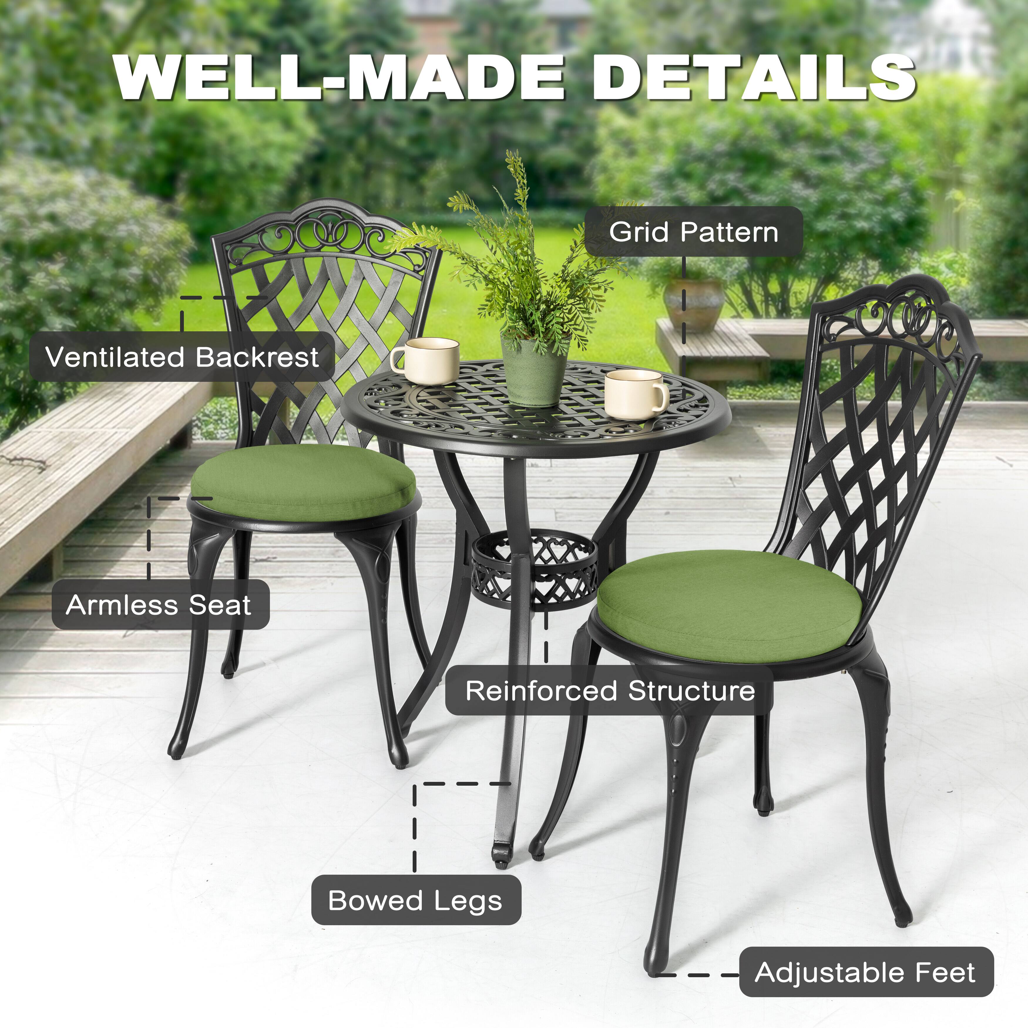 WELL-MADE DETAILS

- Ventilated Backrest
- Grid Pattern
- Armless Seat
- Reinforced Structure
- Bowed Legs
- Adjustable Feet