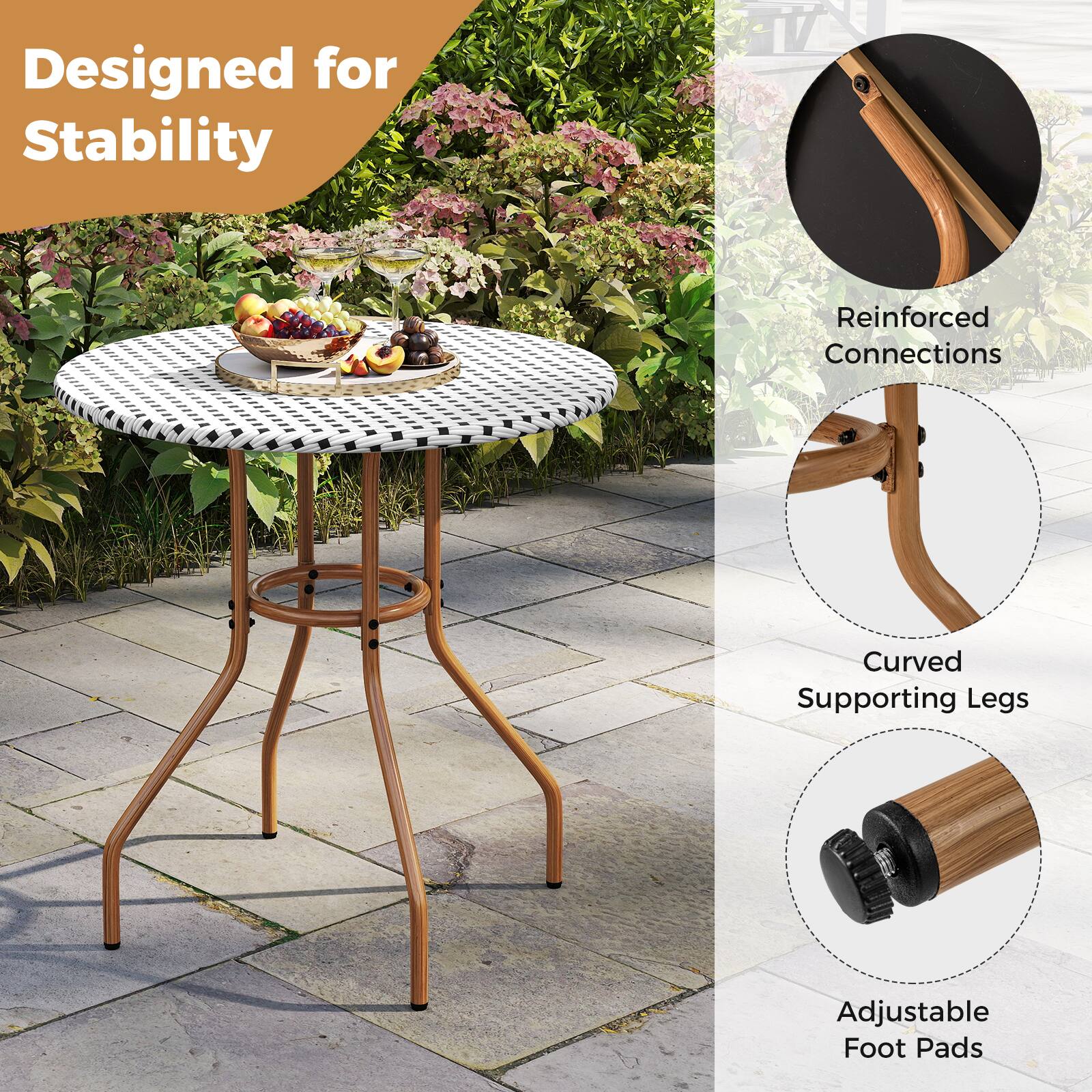 Designed for Stability  
- Reinforced Connections  
- Curved Supporting Legs  
- Adjustable Foot Pads