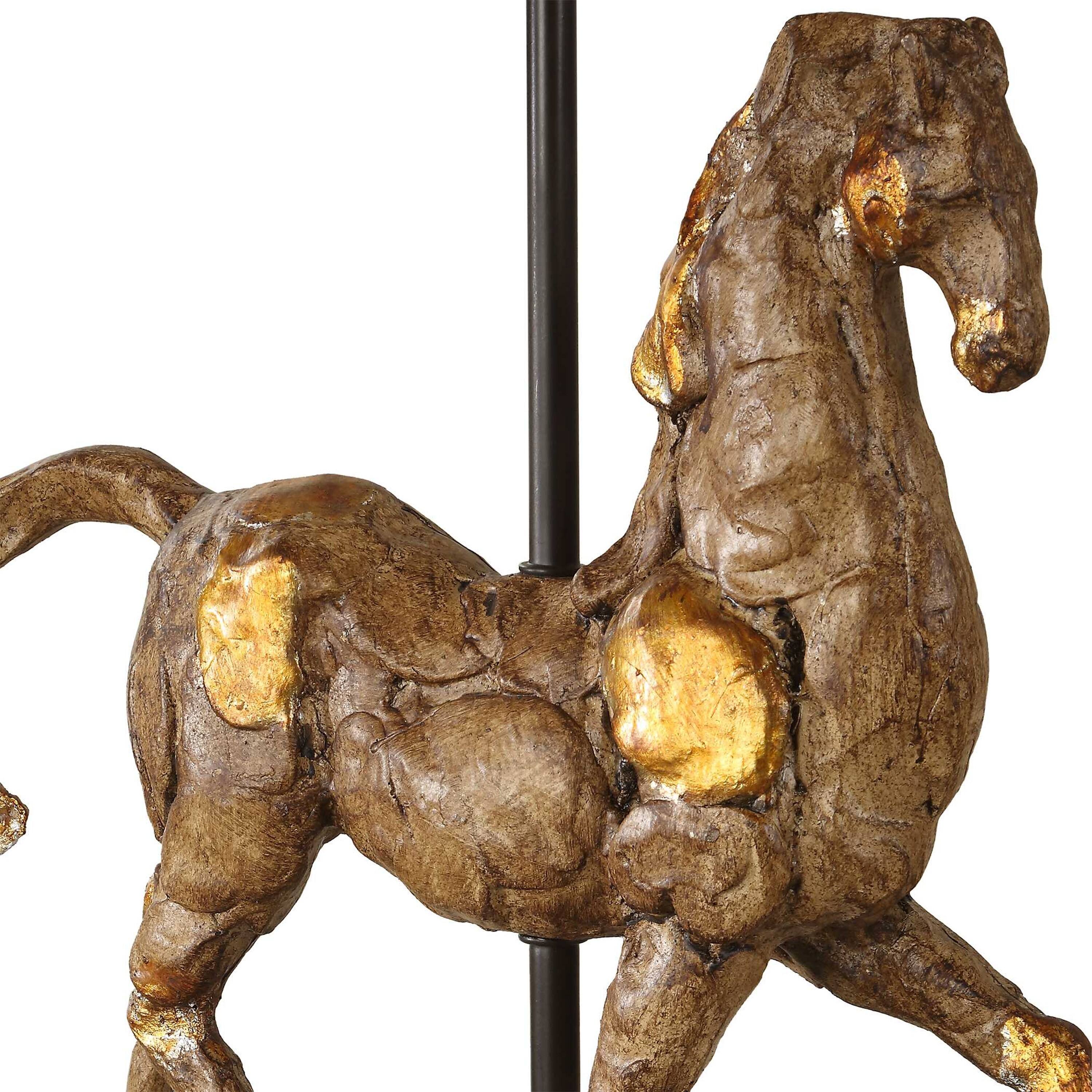 Back. Manhattan Lane - Horse Sculpture Table Lamp, Linen Shade, 29 Inch Iron - Brown, Beige, Black.