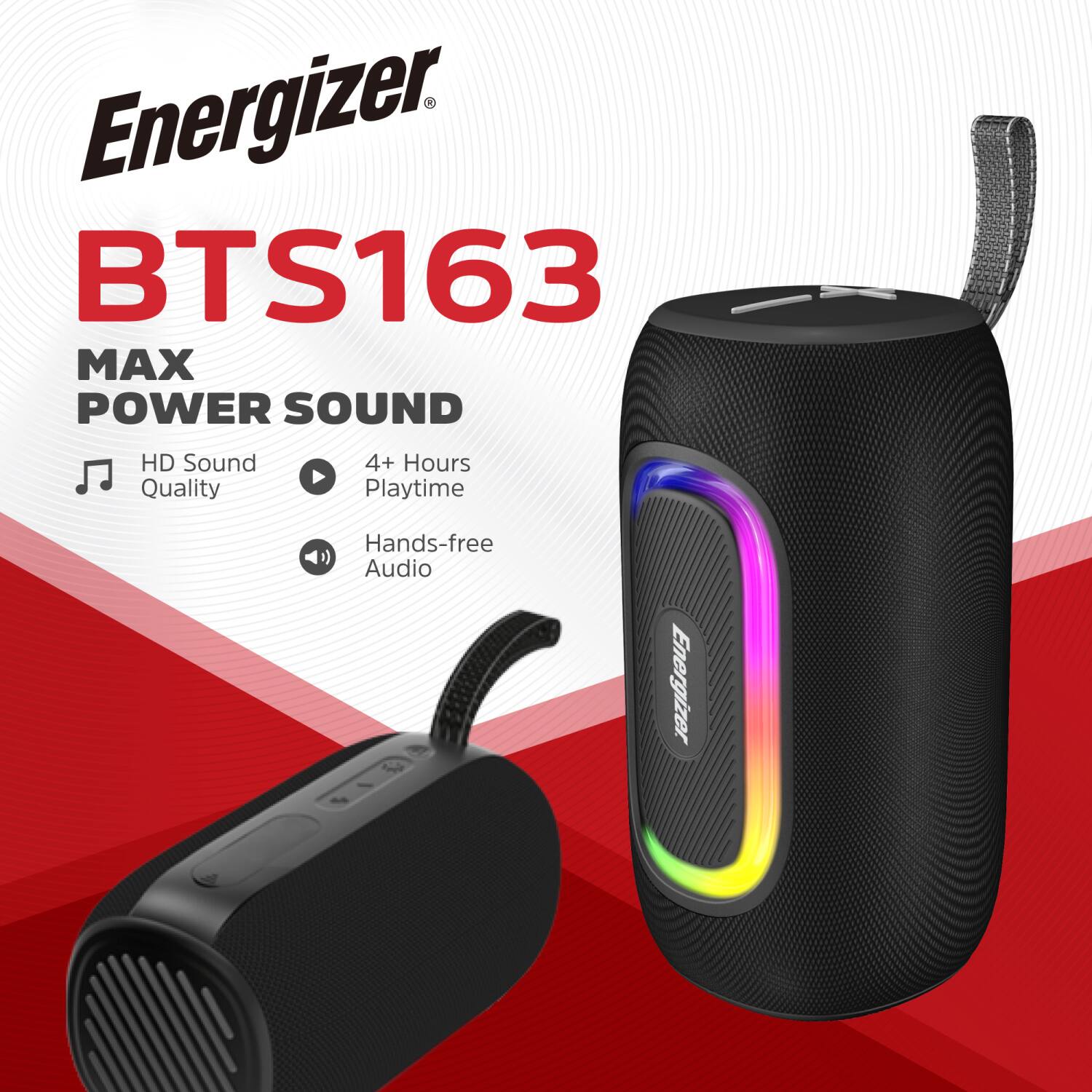 Energizer BTS163 MAX POWER SOUND HD Sound Quality 4+ Hours Playtime Hands-free Audio