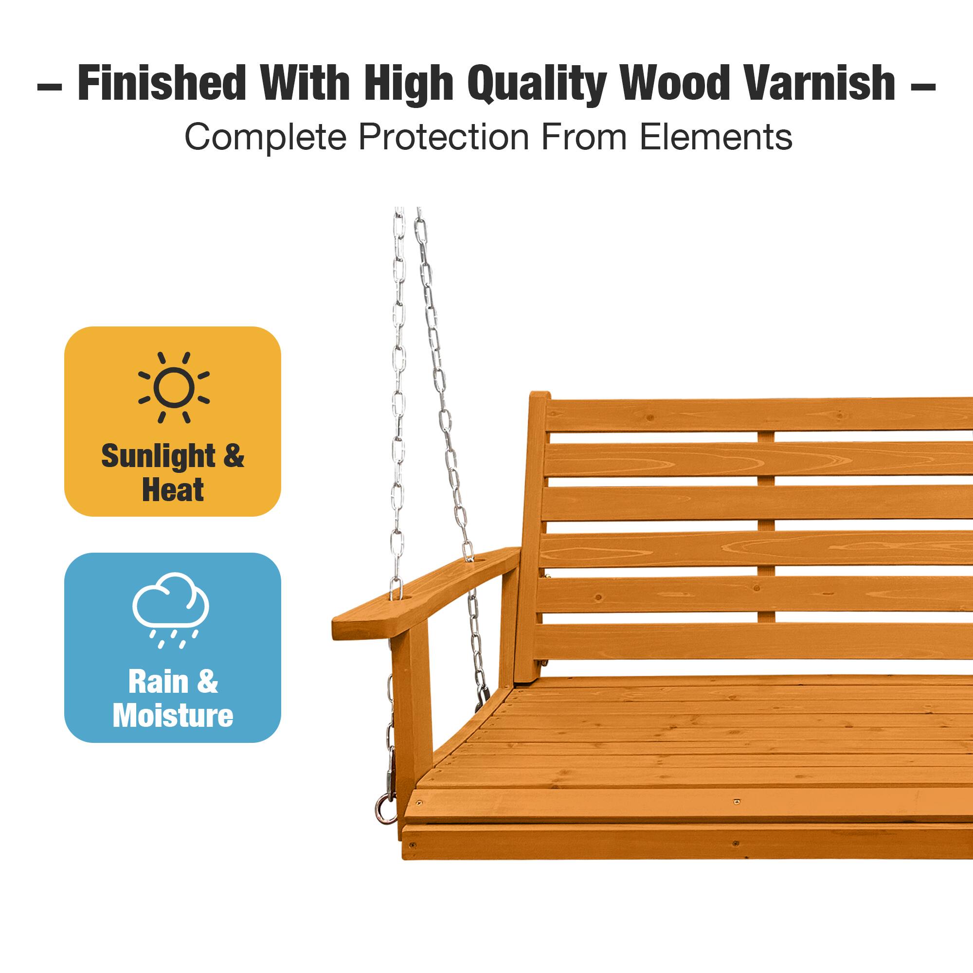 - Finished With High Quality Wood Varnish
- Complete Protection From Elements: Sunlight & Heat, Rain & Moisture