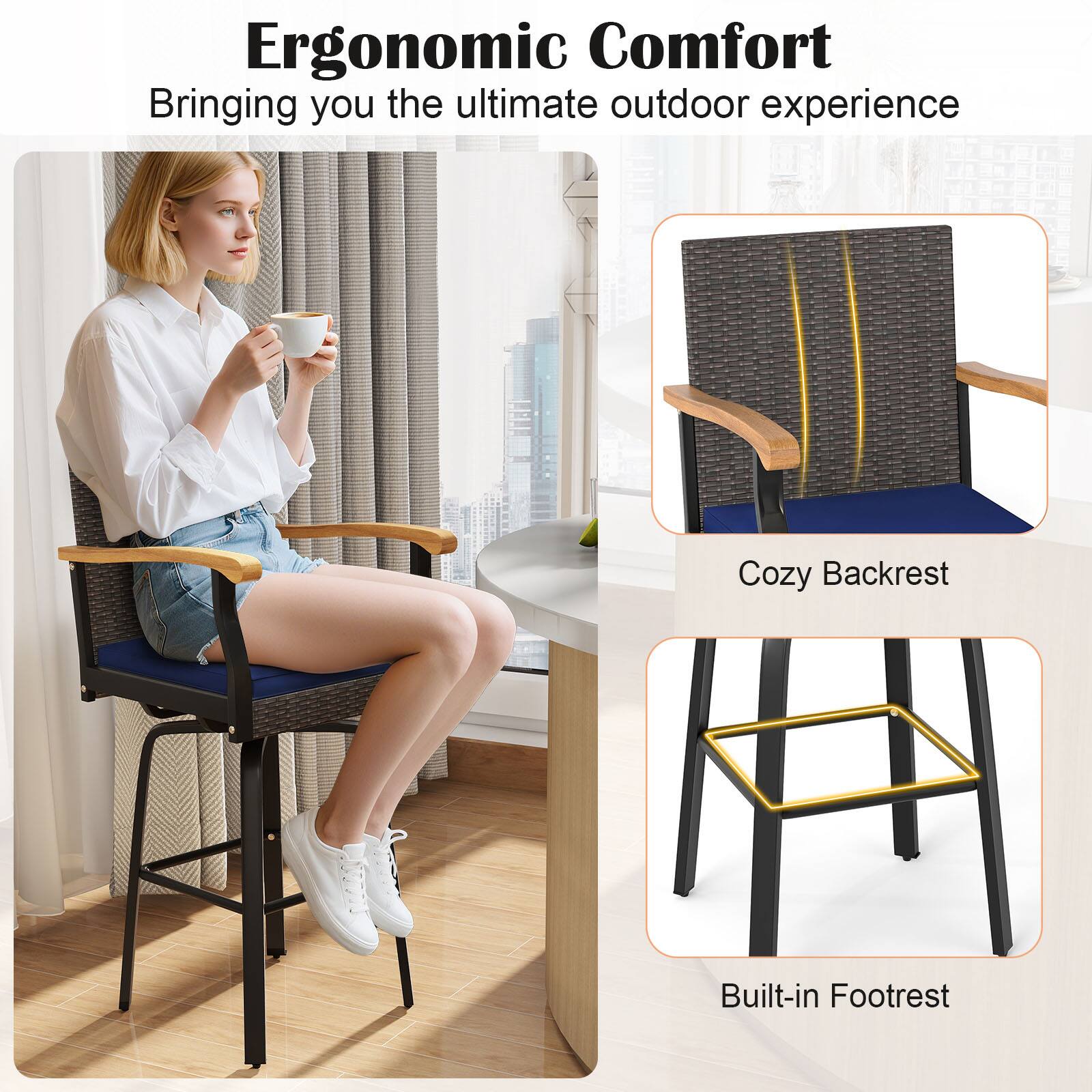 Ergonomic Comfort  
Bringing you the ultimate outdoor experience

Cozy Backrest

Built-in Footrest