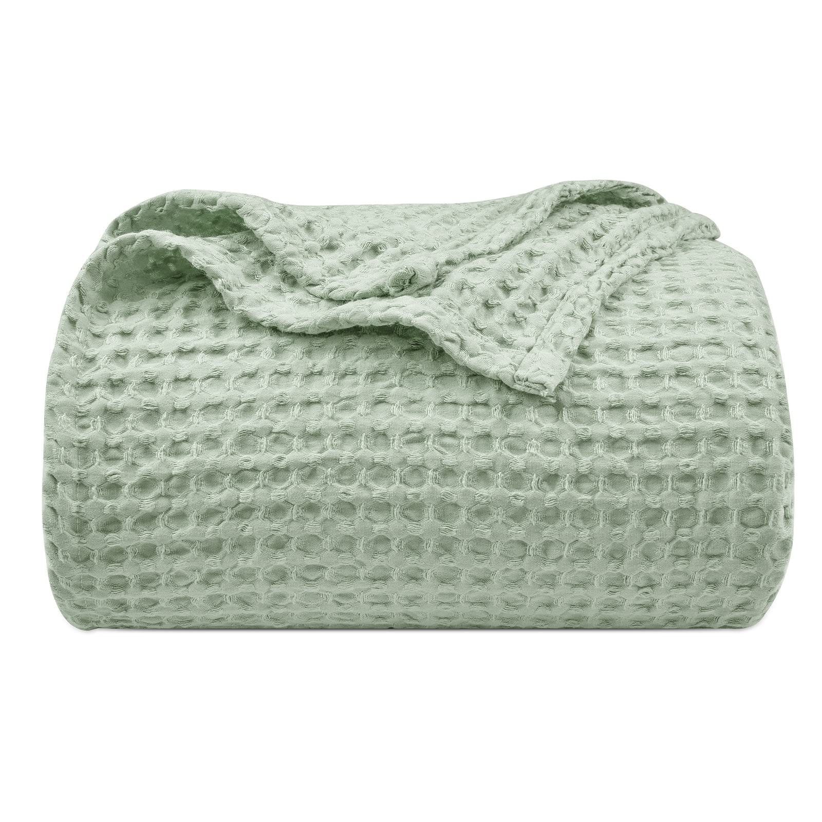 Dapper Styles - Ultra Soft Waffle Weave Blanket King 104 x 90 Washed Lightweight Breathable Cozy Woven For Bed Aesthetic - Sage Green/Mint Green-Twin(66" x 90")