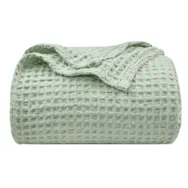 Dapper Styles - Ultra Soft Waffle Weave Blanket King 104 x 90 Washed Lightweight Breathable Cozy Woven For Bed Aesthetic - Sage Green/Mint Green-Twin(66" x 90")