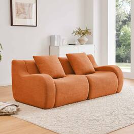 Aukfa - Modular Teddy Fabric Sofa - 2-Seat Convertible Sectional, Soft Boneless Design for Living Room - Orange