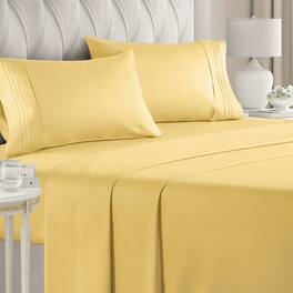 CGK Linens - Luxury Soft 4 Piece Solid Bed Sheet Set - Deep Pocket Fits 8"-16" Mattresses - Full - Yellow