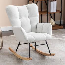 Trinkets Crazed - Teddy Fabric Rocking Gilder Nursery Chair For Living Room Indoor - Ivory