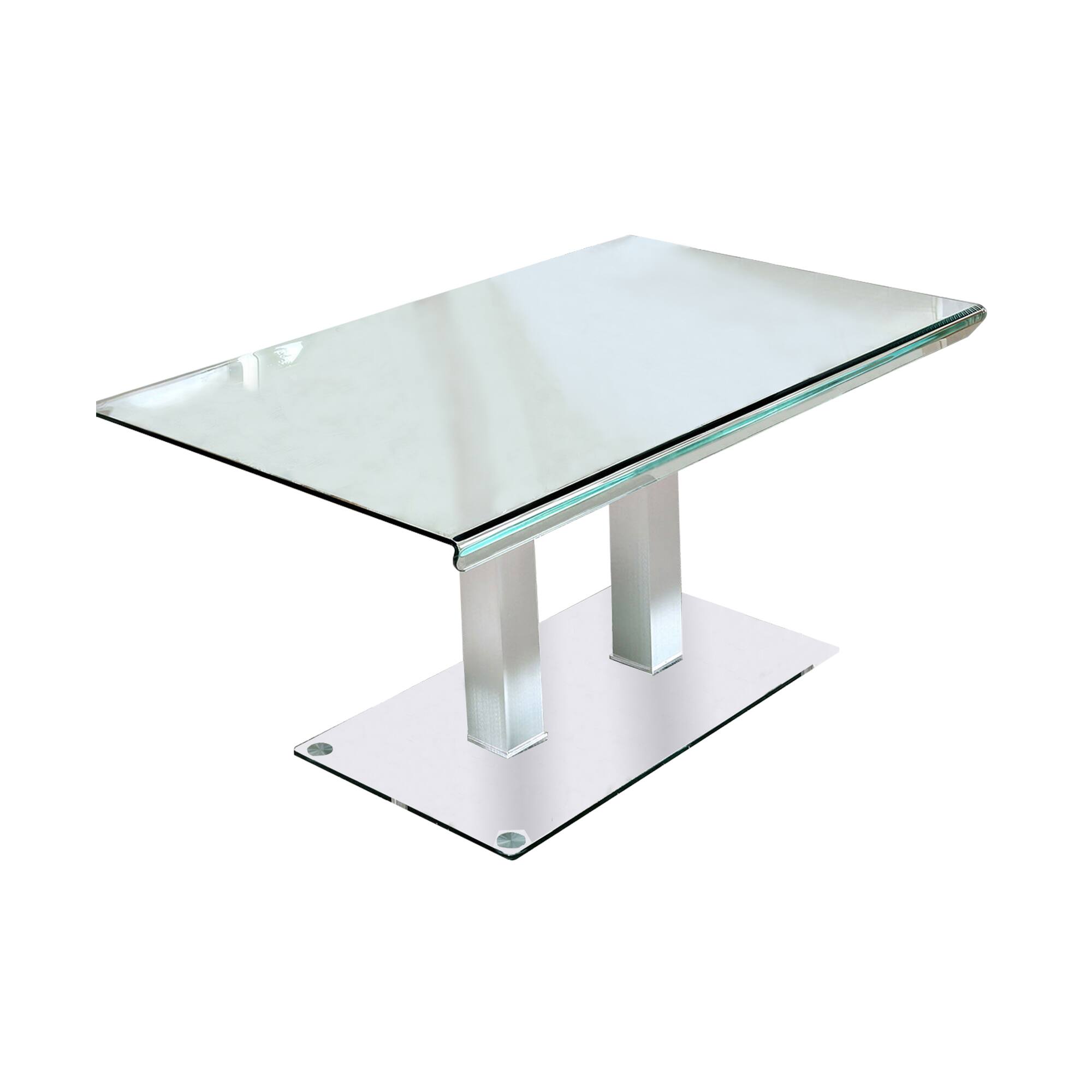 Alt View 1. Manhattan Lane - Metal and Glass Dining table with Dual Post Pedestal base - Chrome.