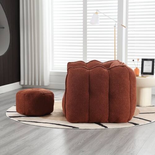 Left. GOODSILO - Premium Square Bean Bag Sofa with Footstool for Ultimate Relaxation in Living Room and Bedroom - Red+Brown.