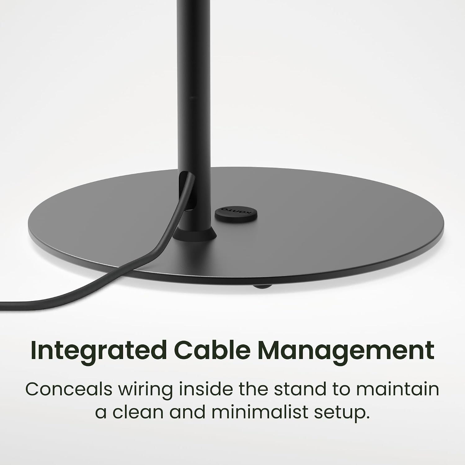 Integrated Cable Management Conceals wiring inside the stand to maintain a clean and minimalist setup.