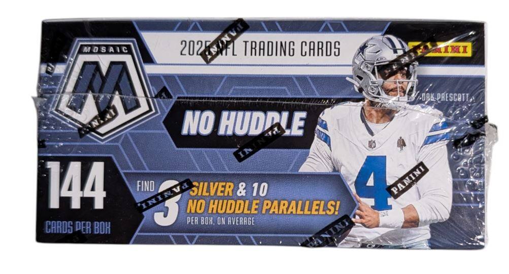 PAN MOSAIC 2025 NFL TRADING CARDS IMI U M K PRESCOTT TNAT NO HUDDLE IN 144 PANINI, FIND SILVER & 10 4 PANINI 3 NO HUDDLE PARALLELS! TDE PER X. ON AVERAGE CARDS PER BOX NINI T