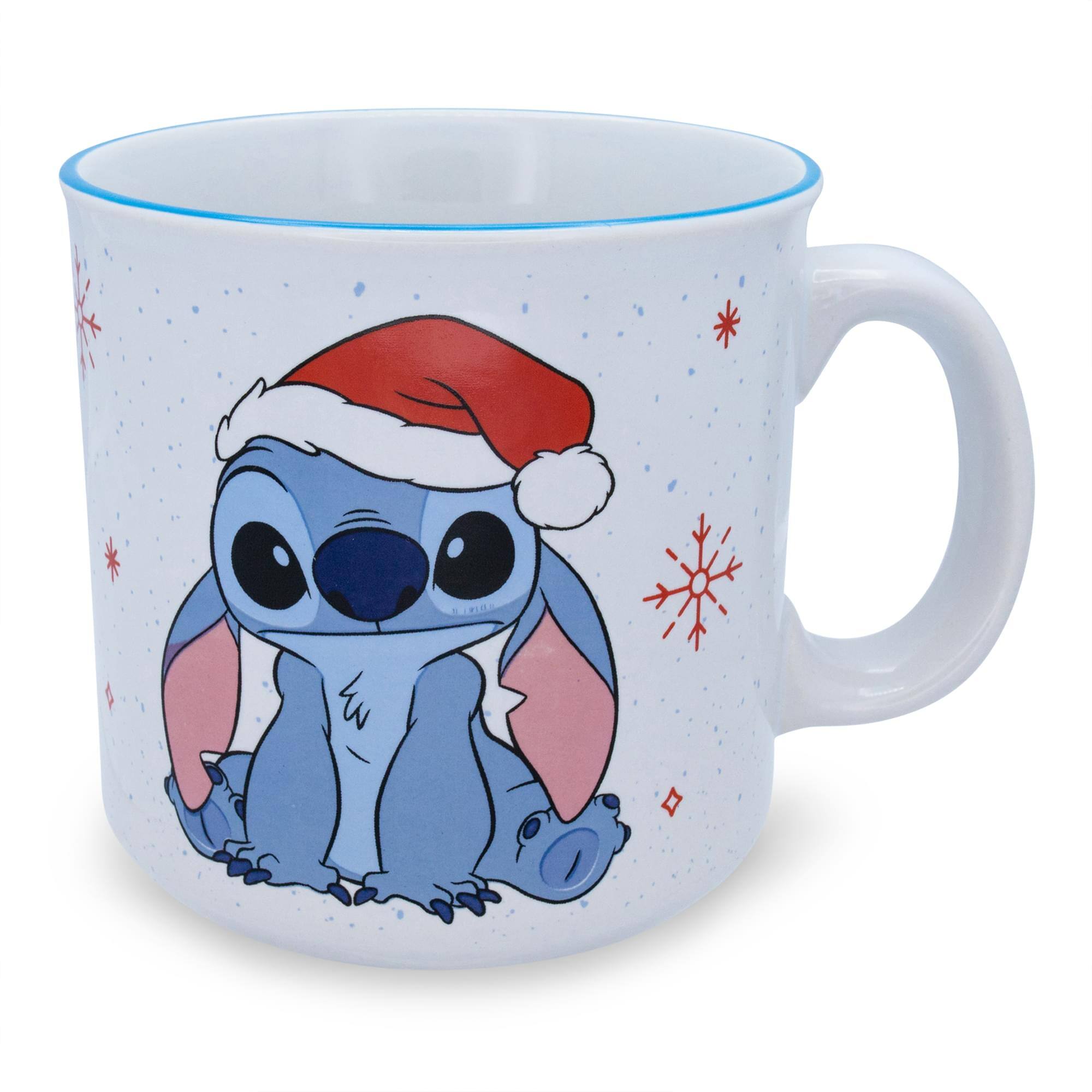 Front. Silver Buffalo - Disney Lilo & Stitch Santa Hat Ceramic Camper Mug | Holds 20 Ounces - Blue.