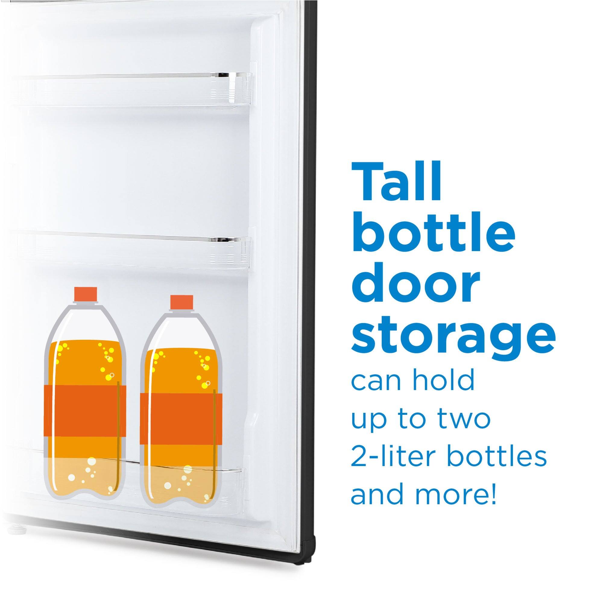 Tall bottle door storage can hold up to two 2-liter bottles and more!