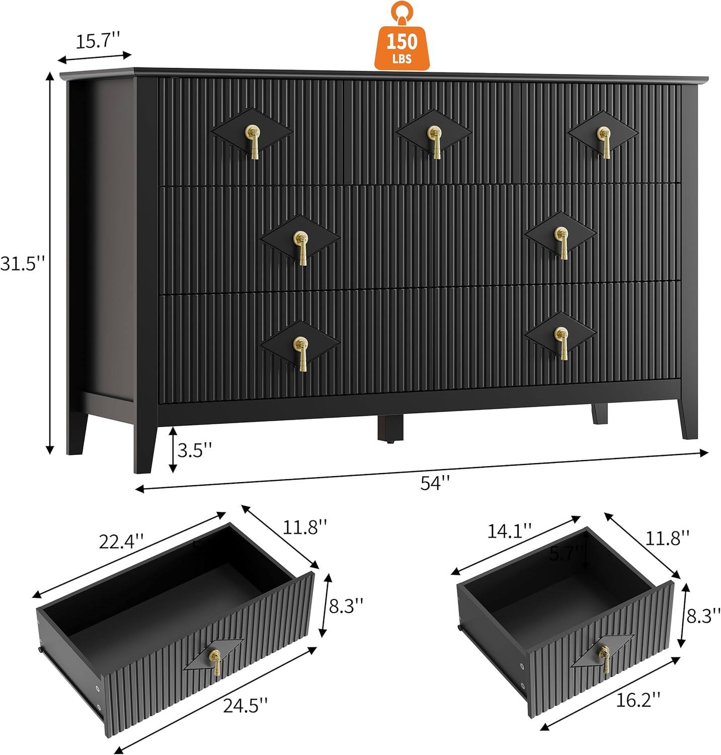15.7"  
150 LBS  
31.5"  
3.5"  
54"  
22.4"  
11.8"  
8.3"  
24.5"  
14.1"  
5.7"  
11.8"  
8.3"  
16.2"
