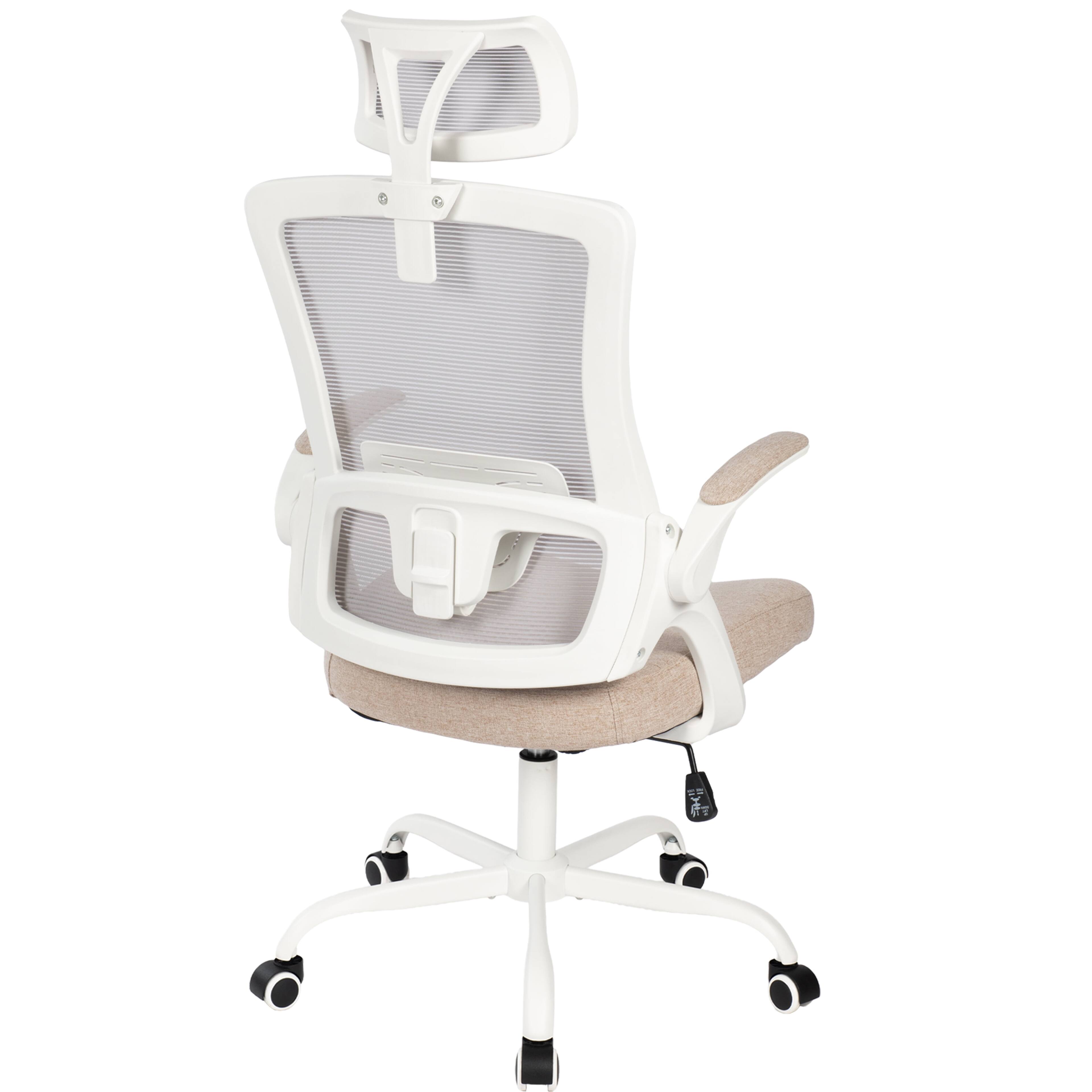 Alt View 7. Celtoss - Office Desk Computer Mesh Chair High Back Comfy Adjustable Ergonomic Headrest Lumbar Rolling Flip-up Armrests Steel Base - Steel Base-Beige.
