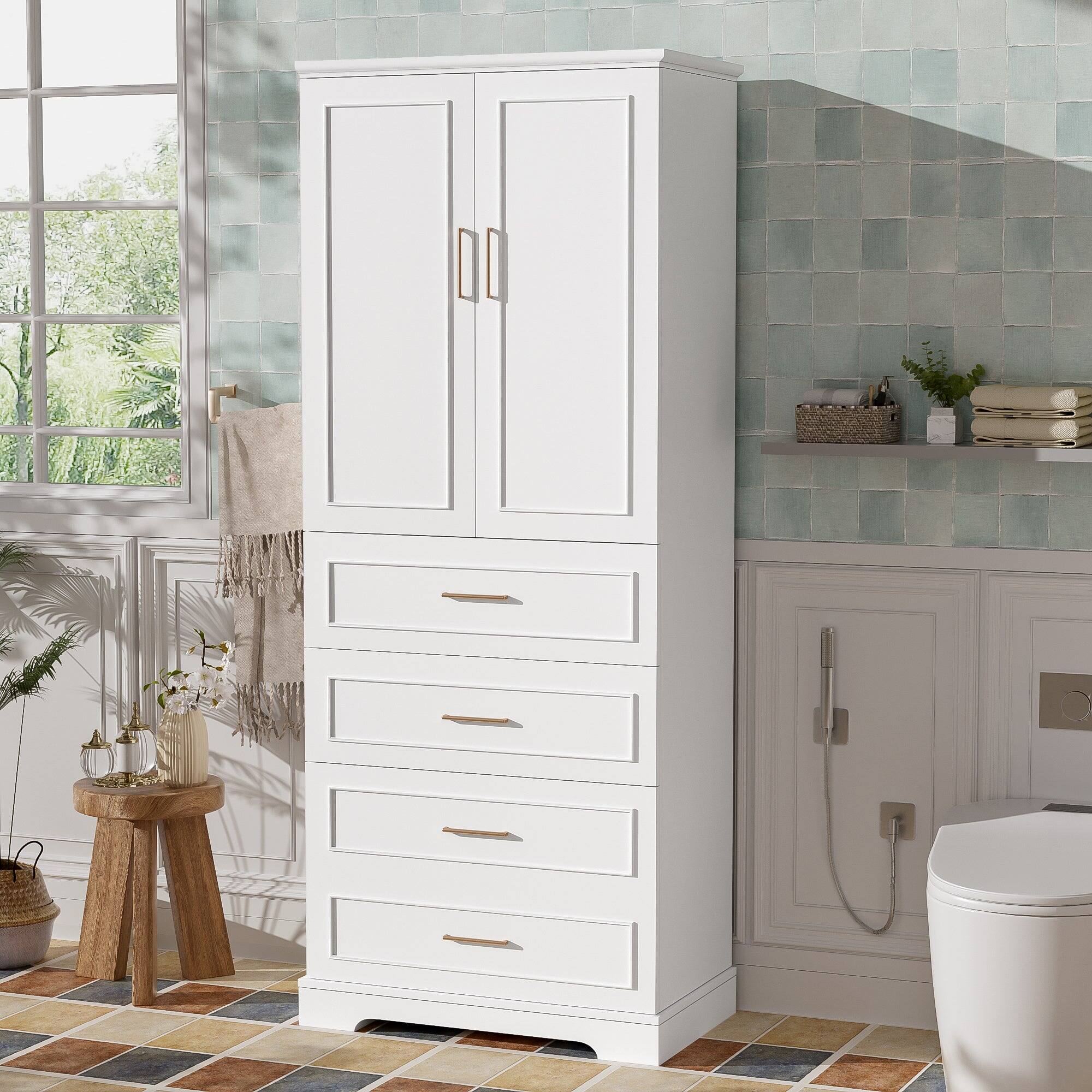 Alt View 2. Boyel Living - 72.2 Inch Tall Freestanding Bathroom Cabinet with 3 Drawers Adjustable Shelf Soft Close Doors MDF Panels Steel Handles - White.