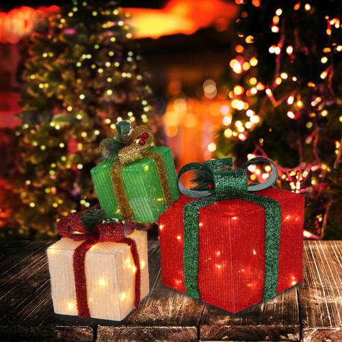 Alt View 7. Winado - 3PCS Christmas Gift Present Boxes with LED Lights Plastic Frame Onion Cloth for Indoor Outdoor Holiday Party Decorations - Multicolor.