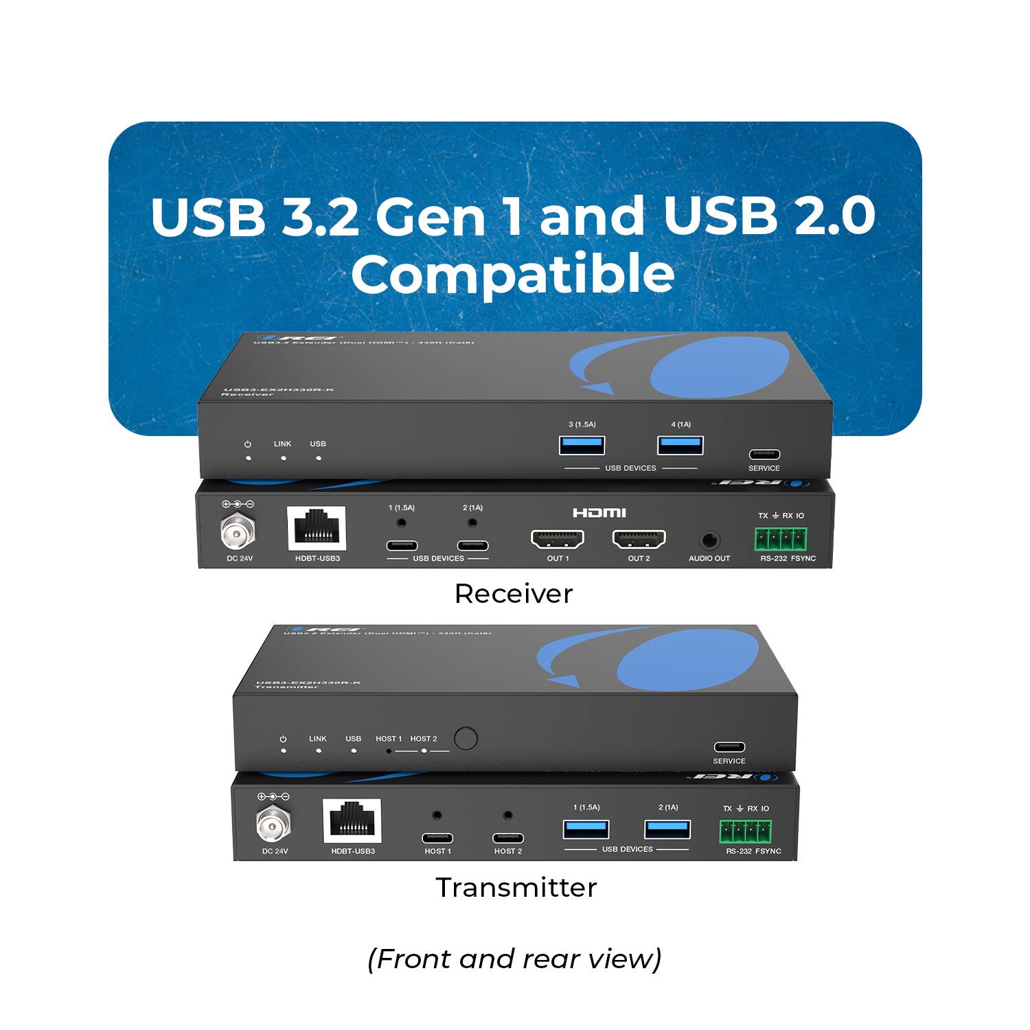 USB 3.2 Gen 1 and USB 2.0 Compatible

Receiver

Transmitter

(Front and rear view)