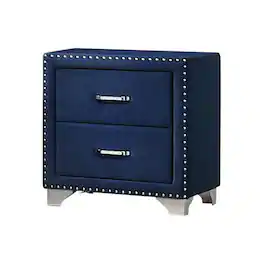 Manhattan Lane - Cale 26 Inch Modern Wood Nightstand, Velvet Upholstered, Nailhead - Blue, Chrome