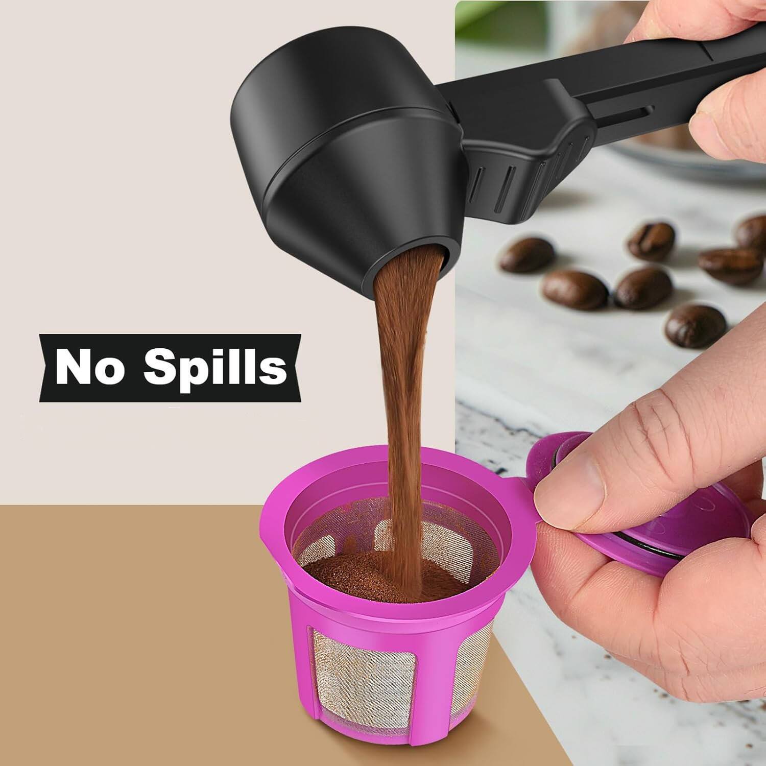 Back. Giantpower - Coffee Scoop & Funnel for Reusable K Cup Refillable Coffee Pods -  2 Tablespoon - Black.