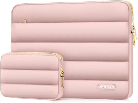 Front. mosiso - Puffy Laptop Sleeve 13-13.3 inch for MacBook Air 13 13.6 M4 M3 M2 M1/Pro 13/Pro 14, HP Dell ASUS Lenovo - Pink.