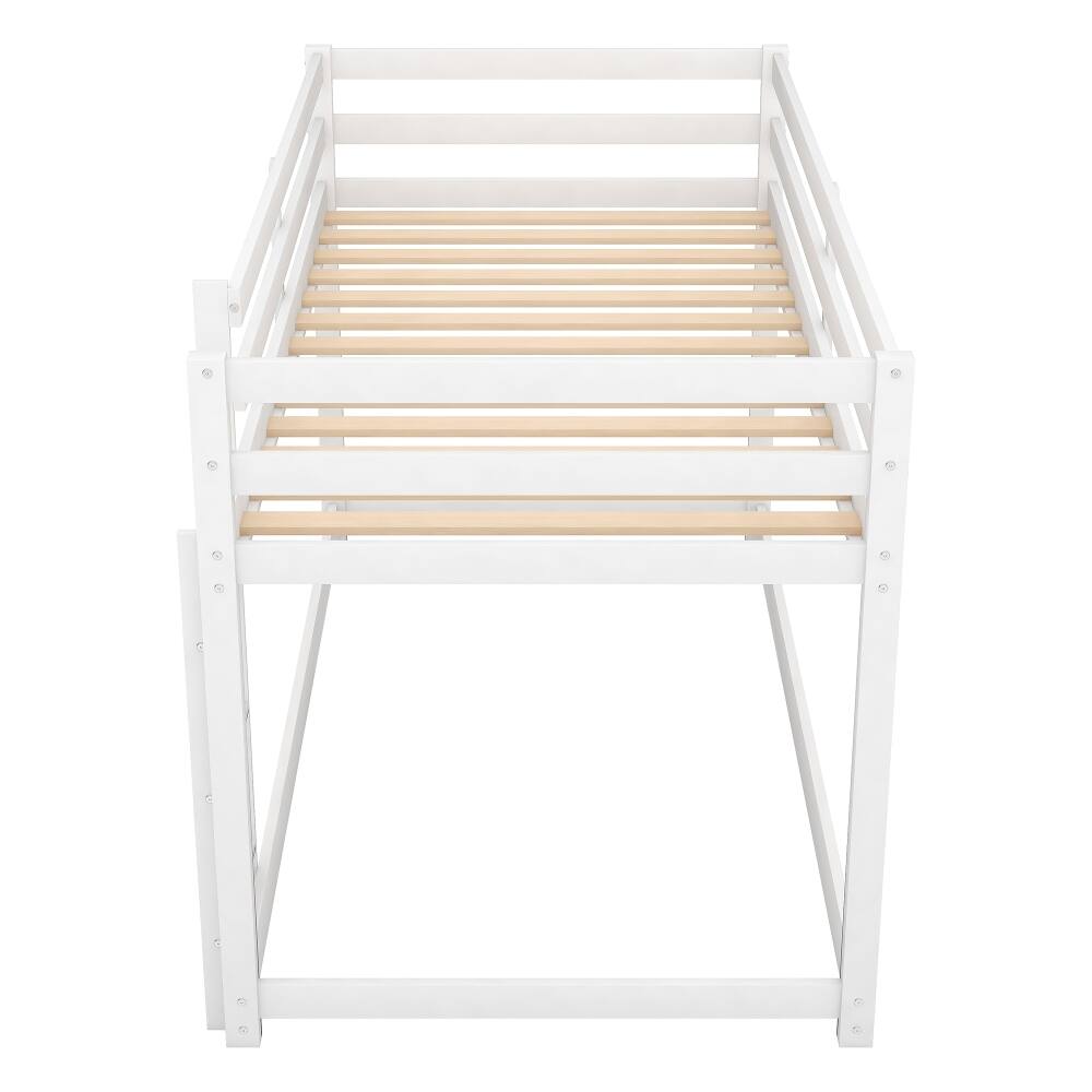 Alt View 3. Loheer - Loheer Twin Over Twin Floor Bunk Bed White Solid Wood Kids Low Bunk Bed with Ladder - White.