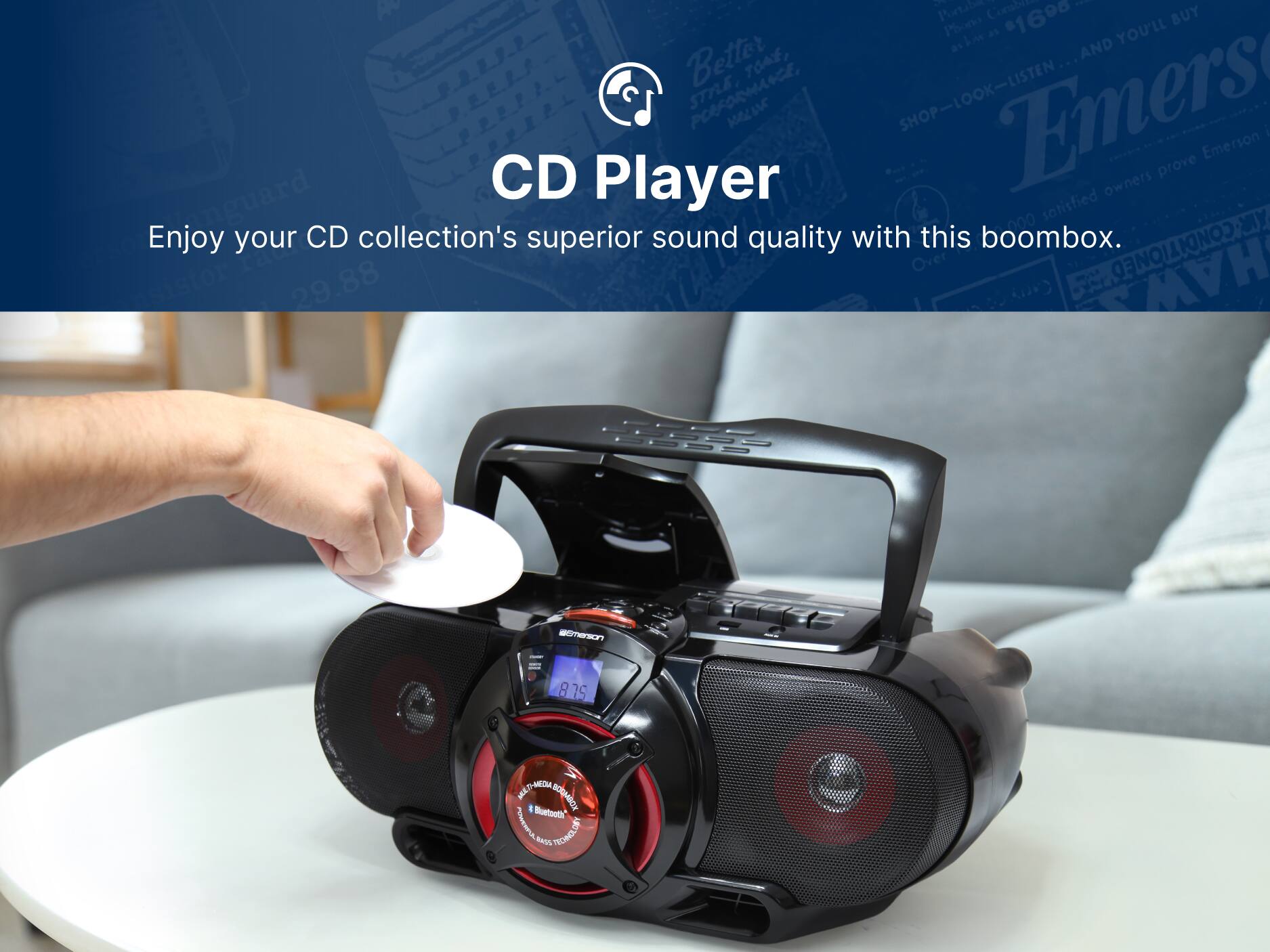 Enjoy your CD collection's superior sound quality with this boombox. Emerson CD Player.