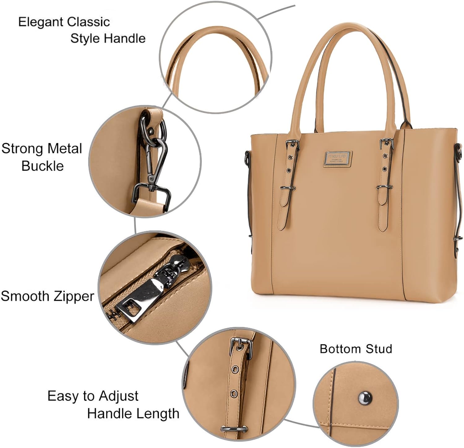 Elegant Classic Style Handle  
Strong Metal Buckle  
Smooth Zipper  
Bottom Stud  
Easy to Adjust Handle Length
