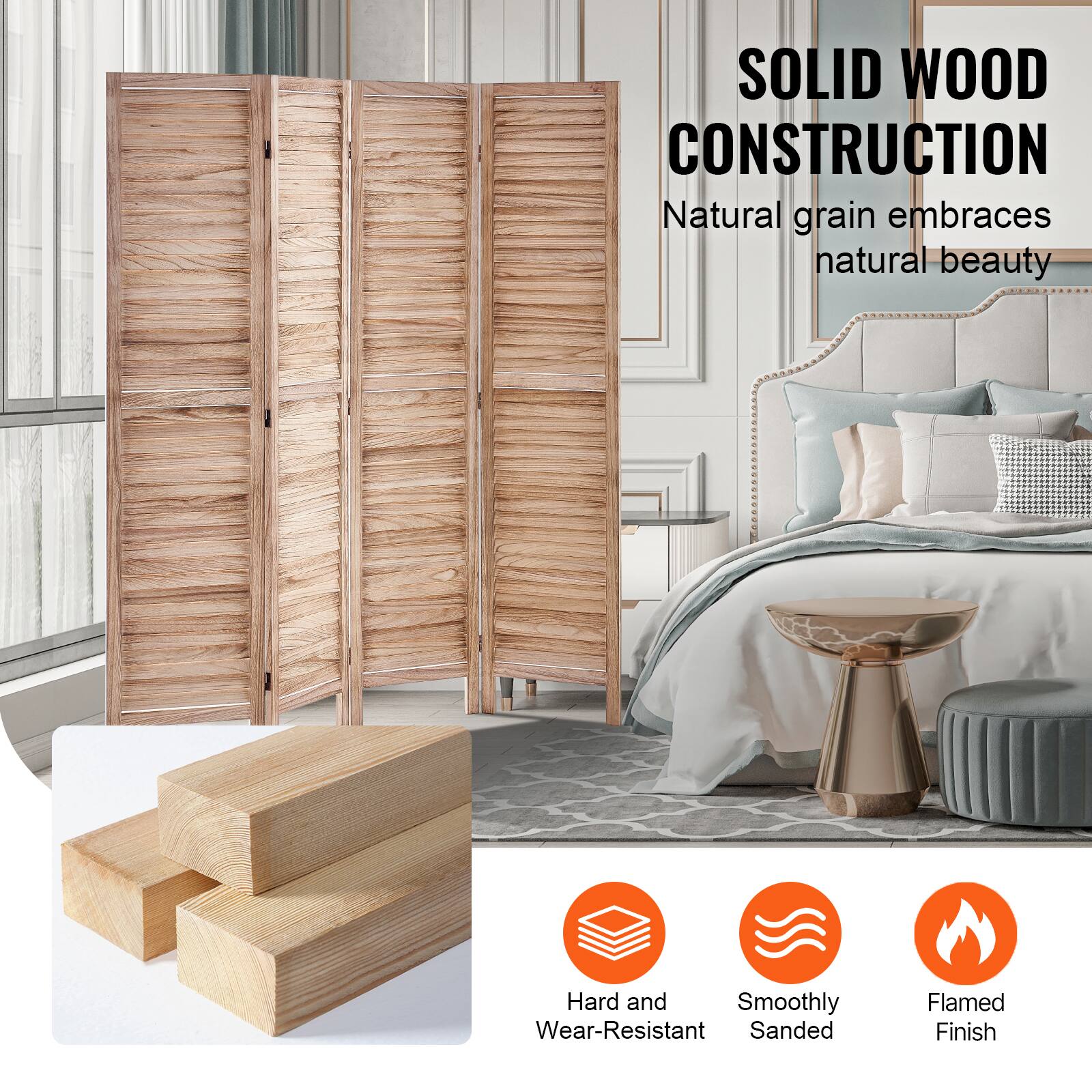 SOLID WOOD CONSTRUCTION  
Natural grain embraces natural beauty  

Hard and Wear-Resistant  
Smoothly Sanded  
Flamed Finish