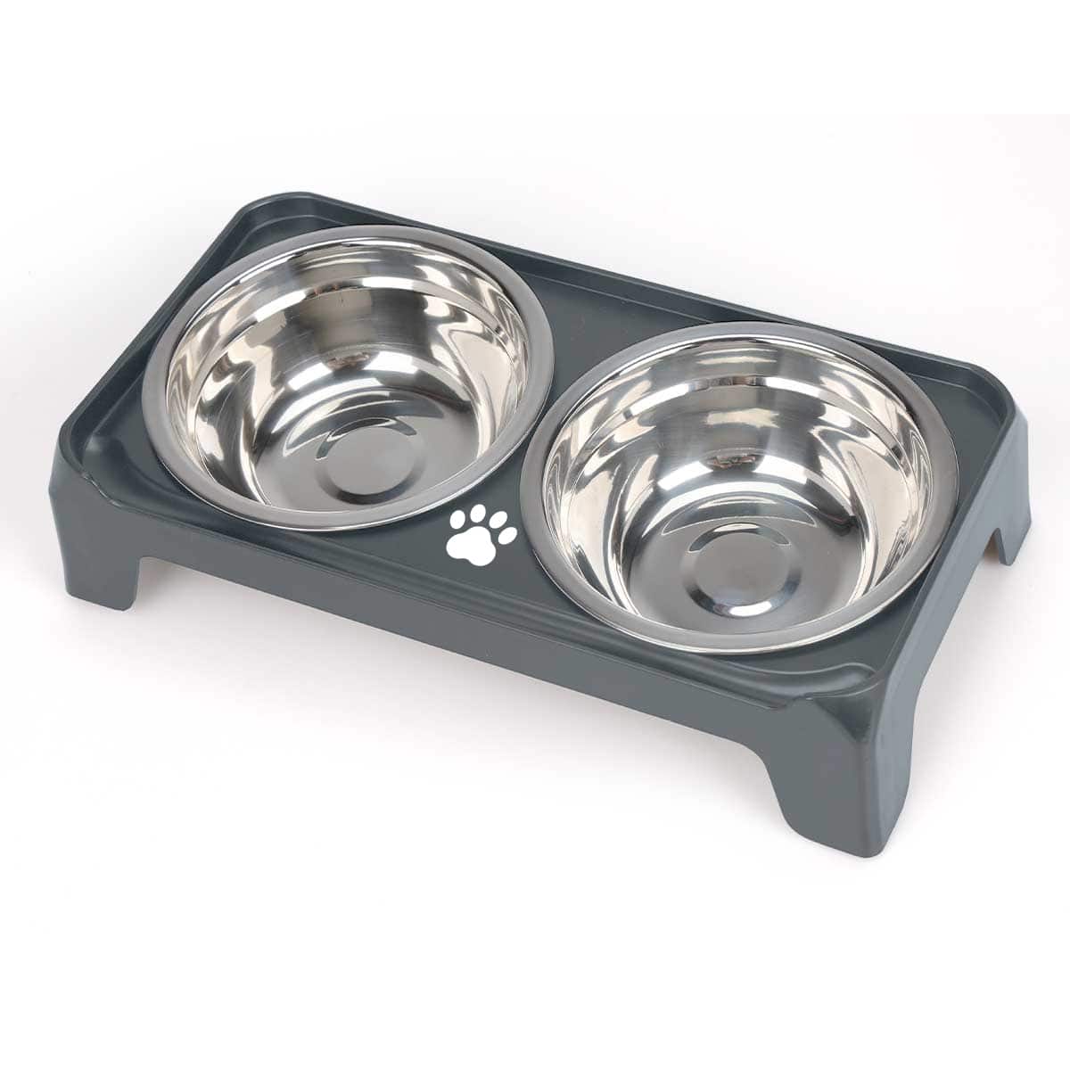 Supet - Stainless Steel Double Bowl with Square Stand for Puppies & Cats - Gray