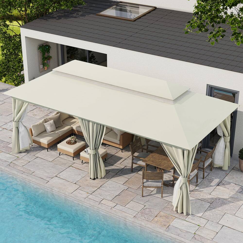 Alt View 1. Yardgrace - 10x20 FT Outdoor Heavy Duty Metal Frame Gazebo Double Roof Mosquito Net Privacy Screen Patio Backyard Garden - White.