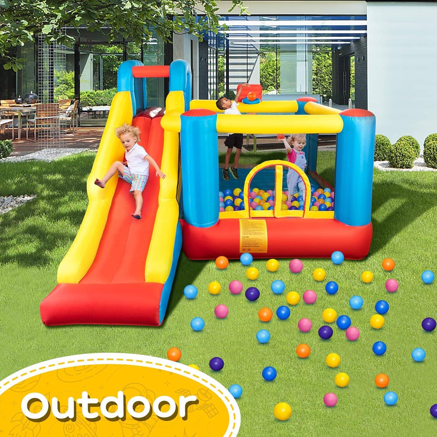 Alt View 1. Winado - Bounce House Inflatable Bouncing Castle Play Center w/Air Blower, Jump'n Slide Bouncer, Suitable for Toddler Baby & Litt.
