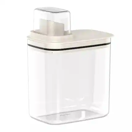 Front. OU - OU 50oz Laundry Detergent Dispenser w Measuring Cap, Liquid Laundry Soap Dispenser w Drip Return Lid - Clear.