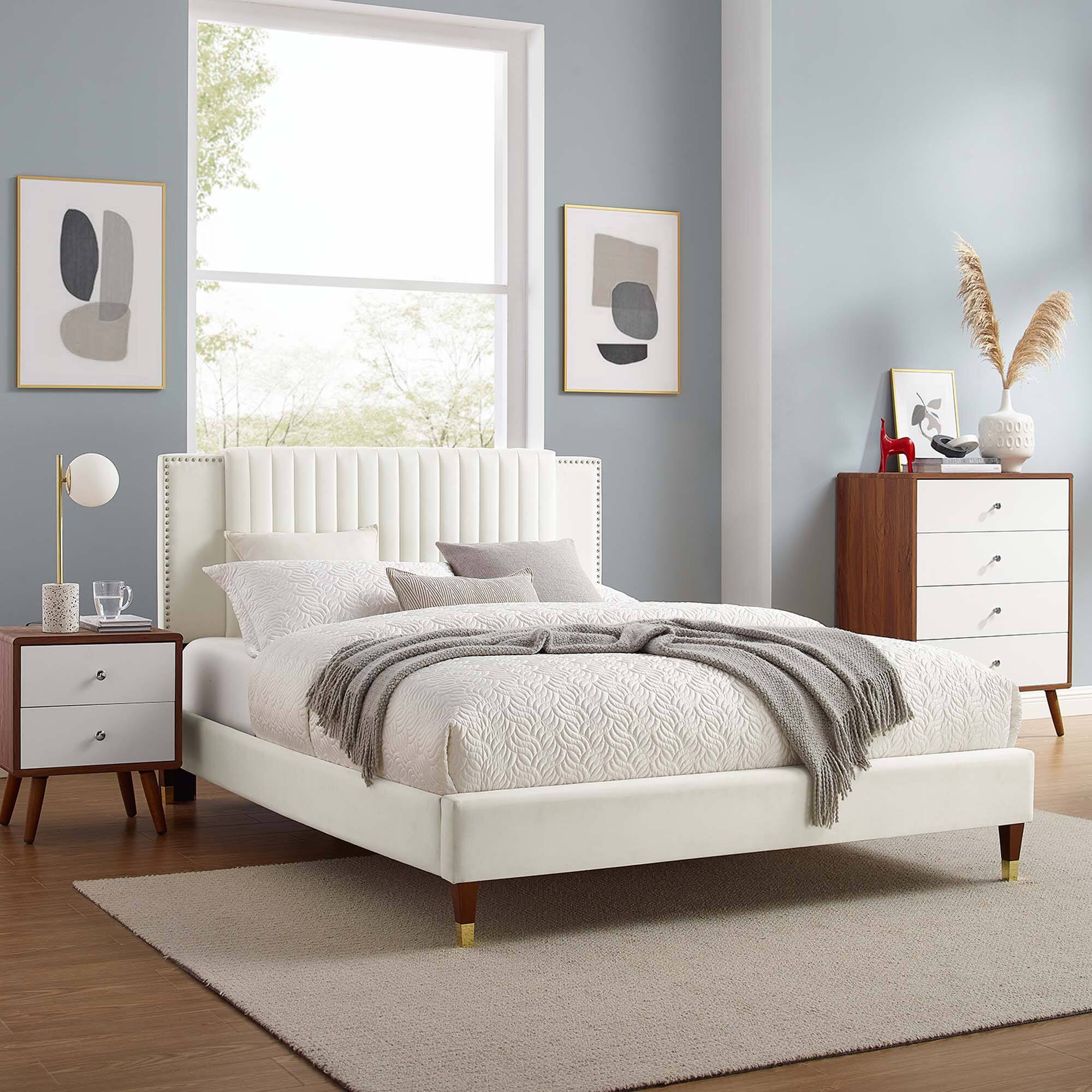 Alt View 4. Modway - Keynote Upholstered Fabric Curved Full Platform Bed - Gray.