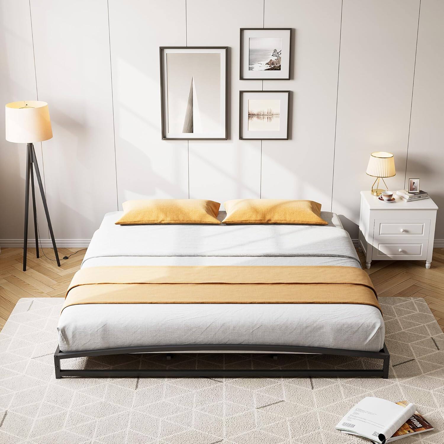 Angle. Homhougo - California King 6" Metal Platform Bed Frame, Black, Low Profile, Noise-Free - Black.